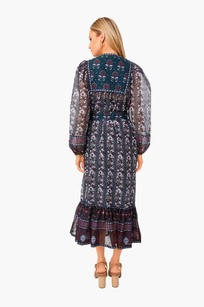 Berry Nadine Border Long Sleeve Tiered Dress