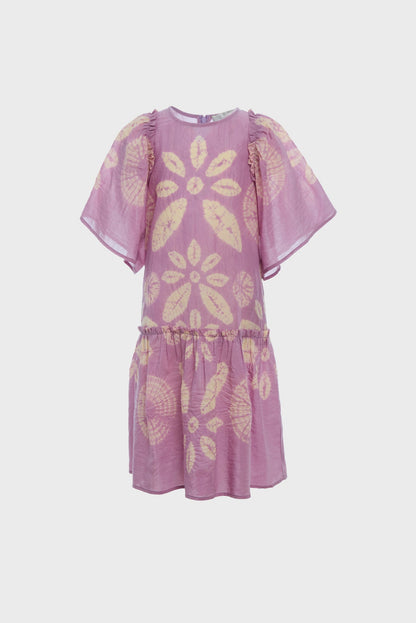 Lilac Thea Tie Dye Print Flutter Sleeve Dress