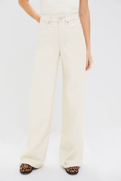 Ecru Vegan Leather Taylor High Rise Wide Leg