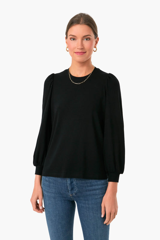 Black Lexi Rib Puff Sleeve Top