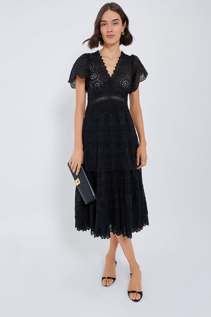 Black Lainey Embroidery Short Sleeve Dress