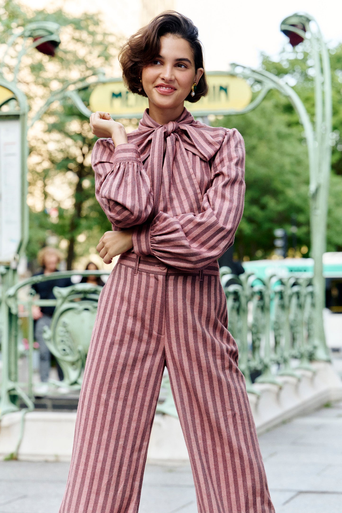 Mauve Stripe Brianna Bow Blouse