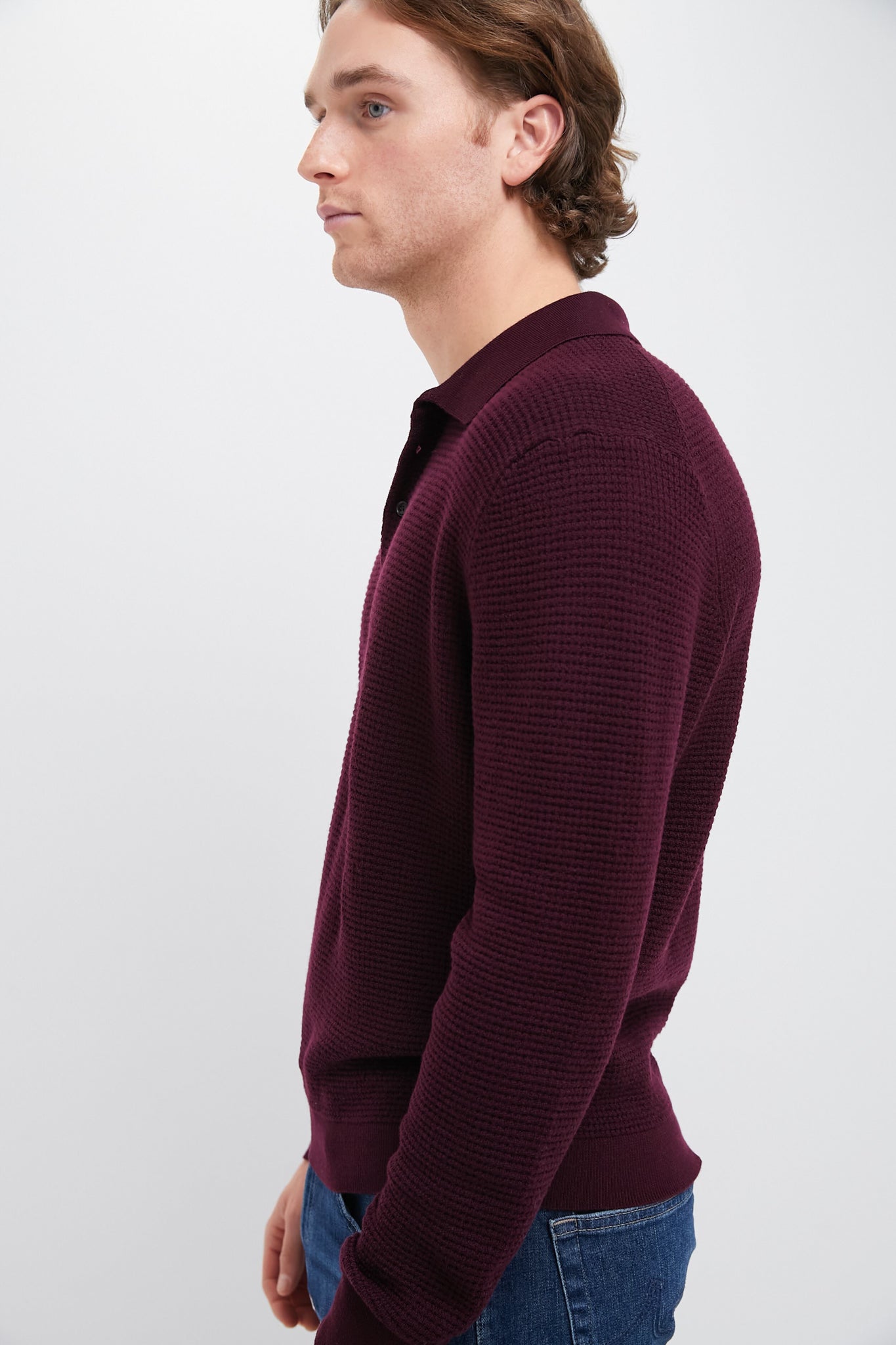 Burgundy Merino Waffle Polo
