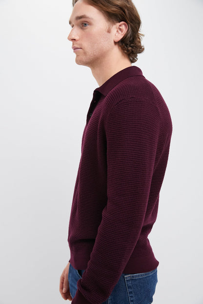Burgundy Merino Waffle Polo