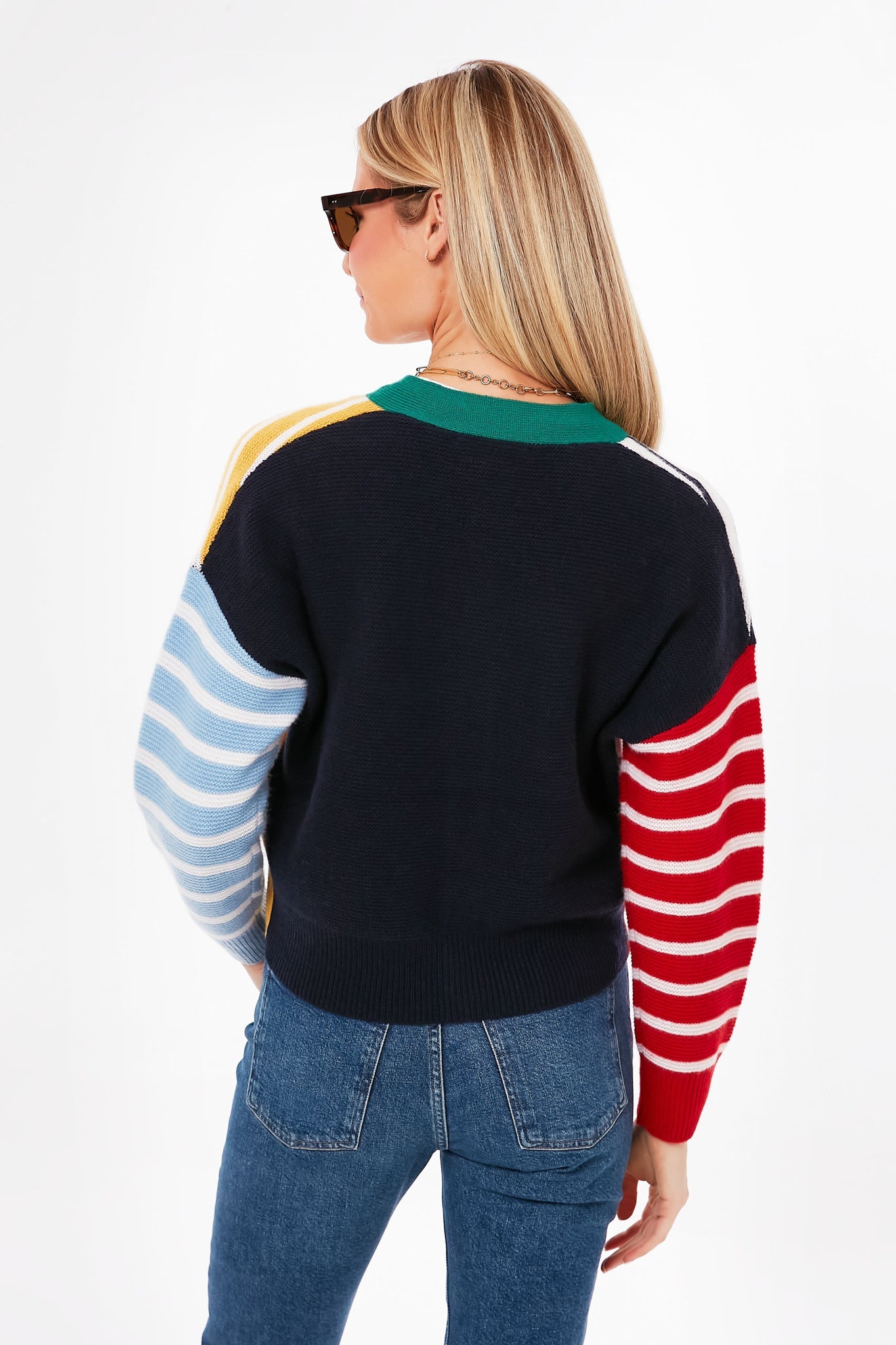 Multi Striped Color Block Cashmere Cardigan
