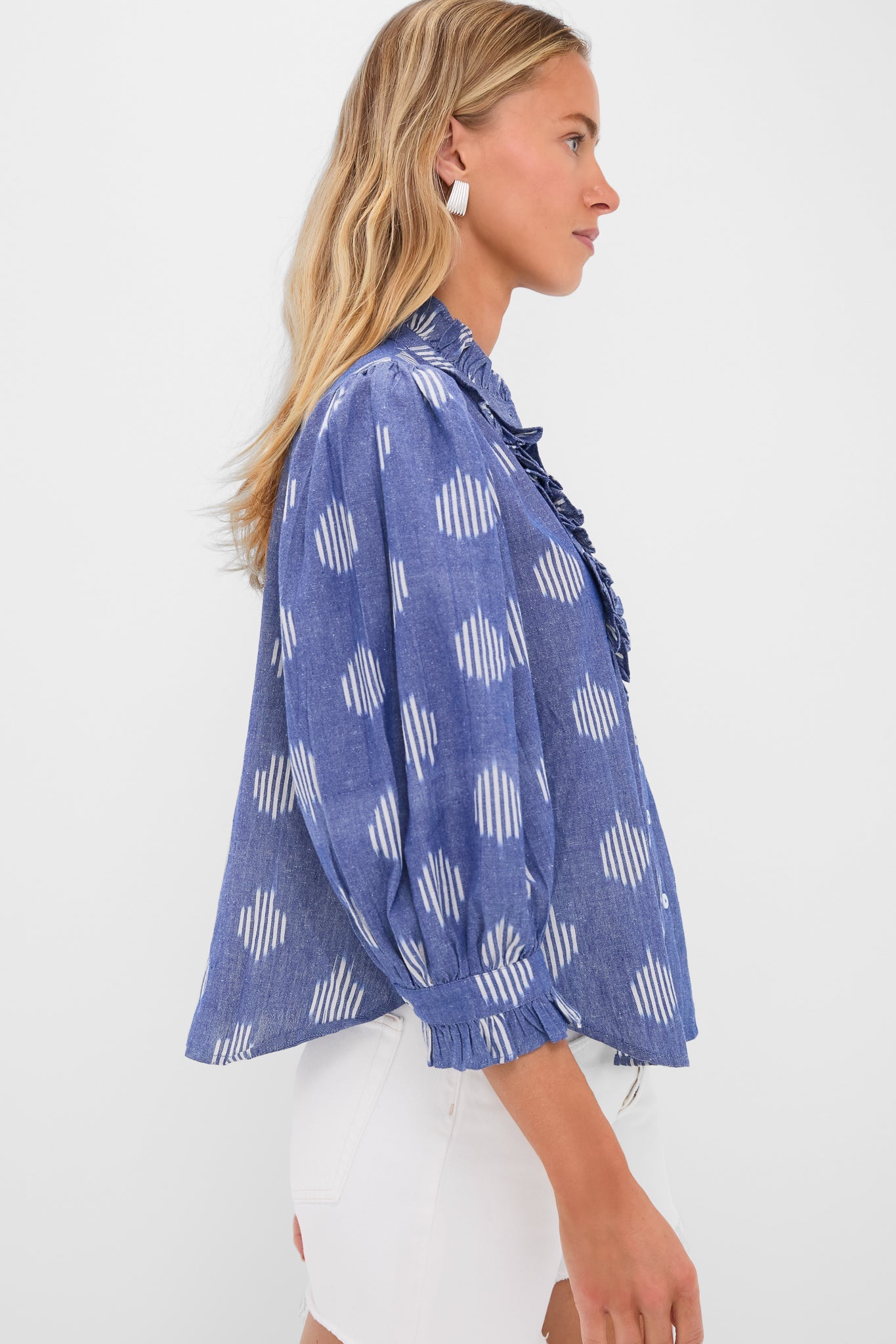 Exclusive Chatham Blue Ruffle Front Blouse