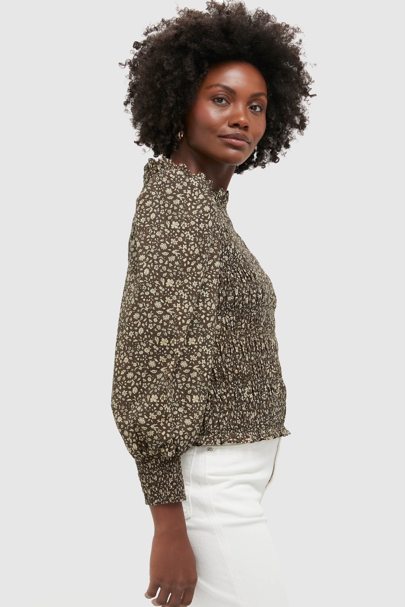 Black & Tan Floral Smocked Montgomery Blouse