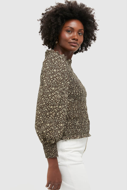 Black & Tan Floral Smocked Montgomery Blouse
