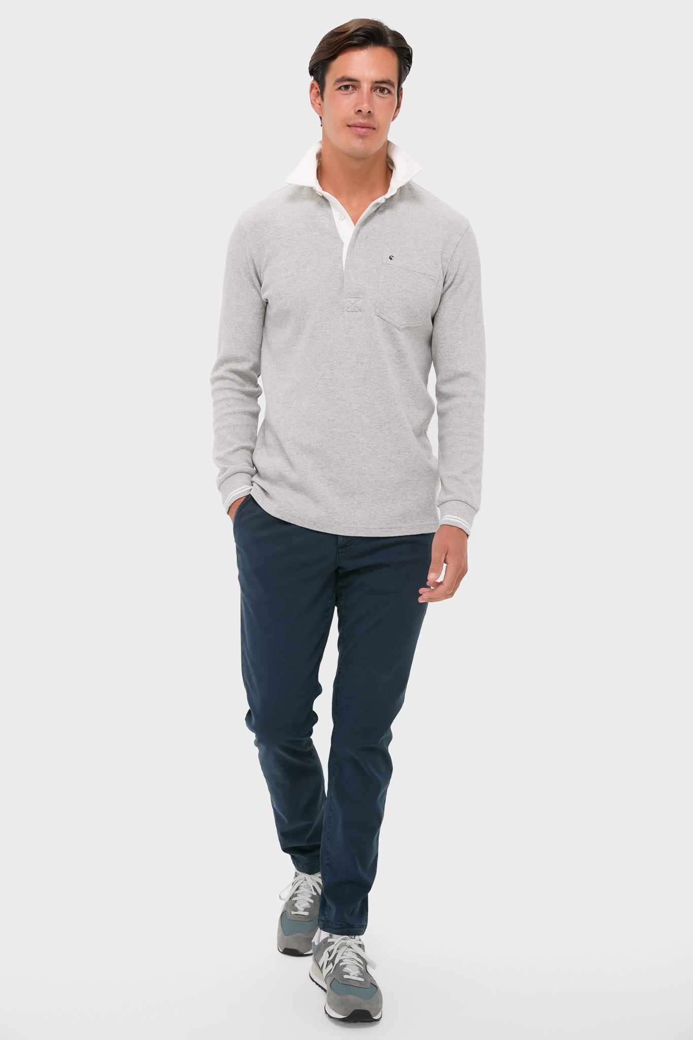 Heather Grey Waffle Rugby Polo