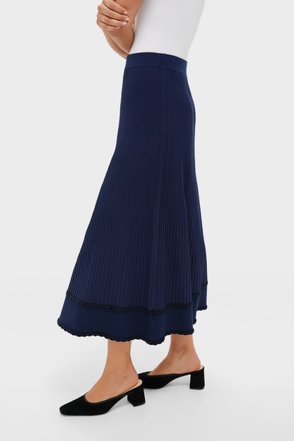 Navy Knit Claudia Midi Skirt