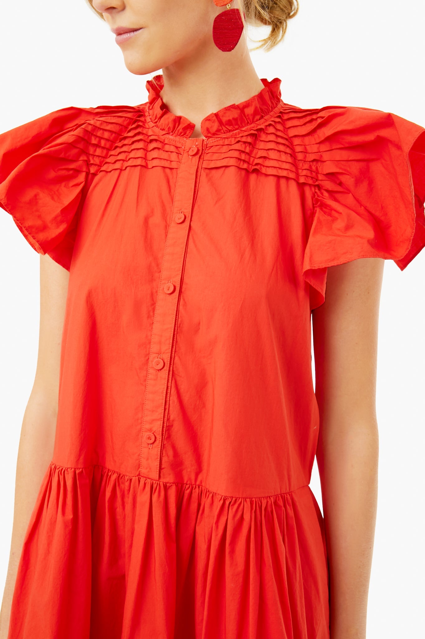 Scarlet Gaia Solid Cotton Flutter Sleeve Tunic