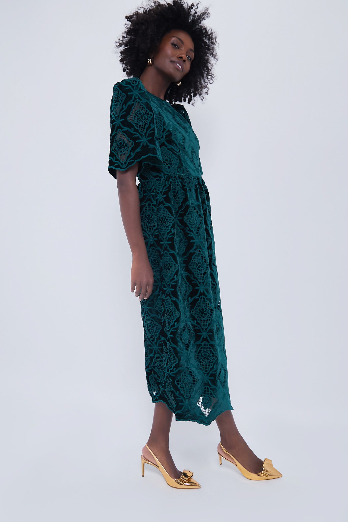 Green Velvet Eyelet Catalina Dress
