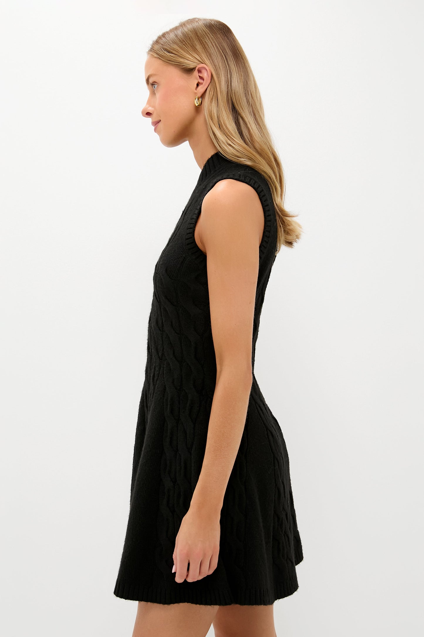 Black Cable Knit Mini Saxon Dress