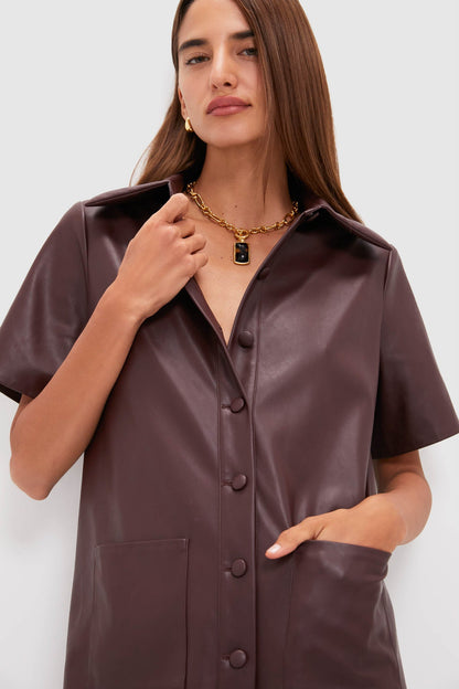 Merlot Leather Violetta Shirt Dress