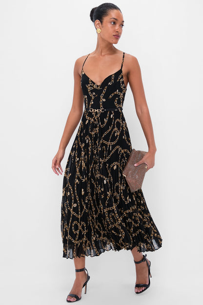 Black Charms Sunray Pleated Picnic Dress