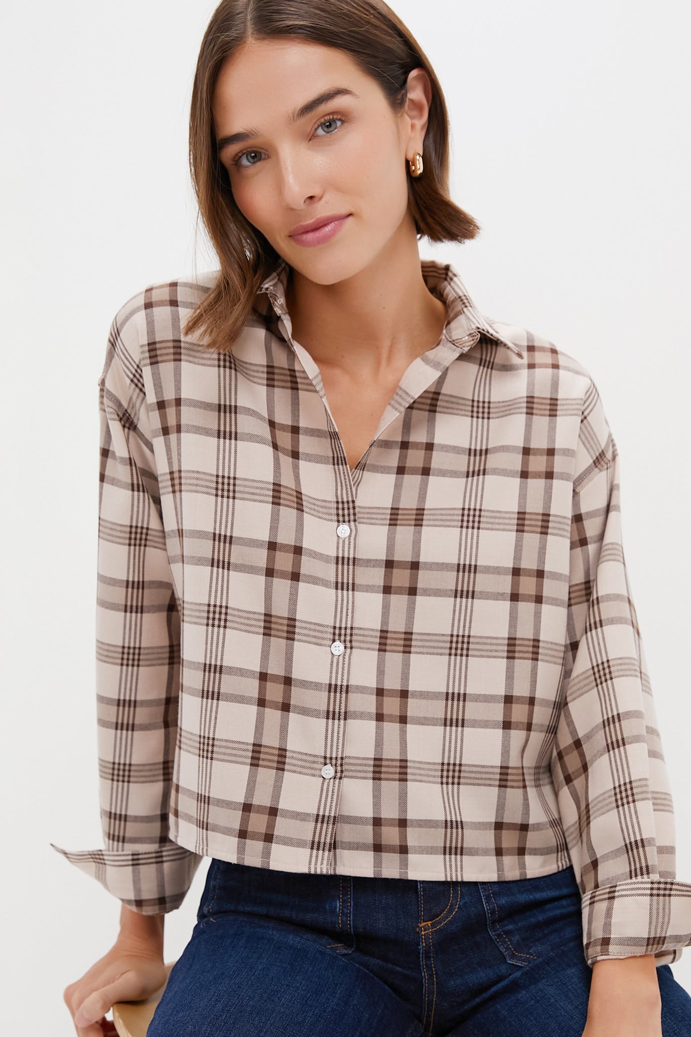 Brown Plaid Cropped Jasper Button Down