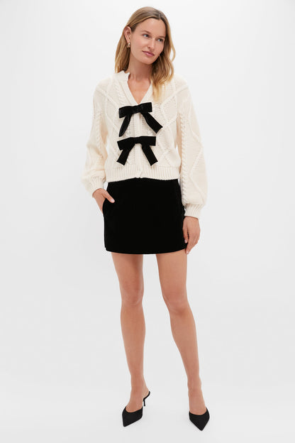 Cream & Black Velvet Bows Bess Cardigan