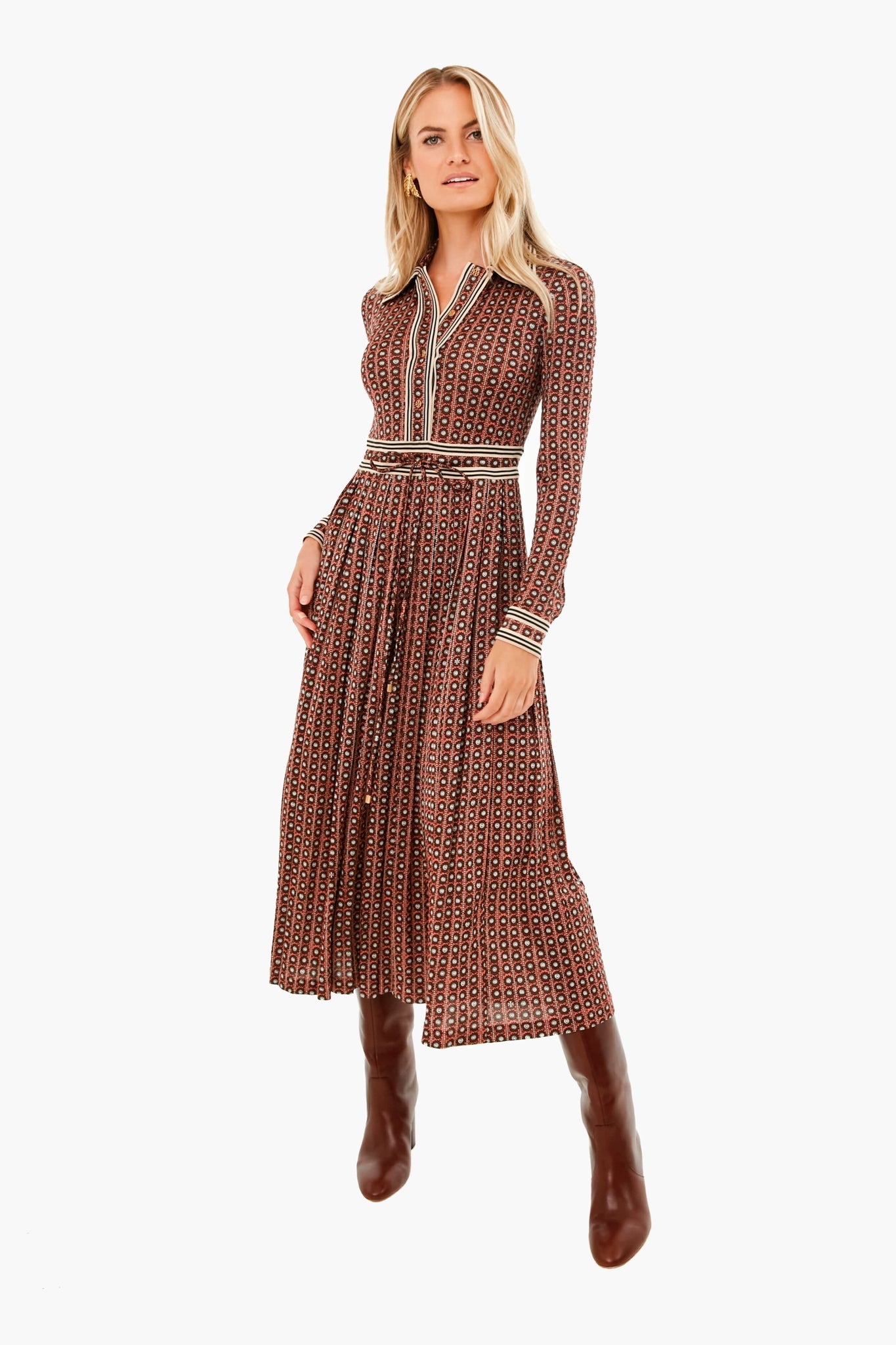 Sun Geo Silky Knit Shirt Dress