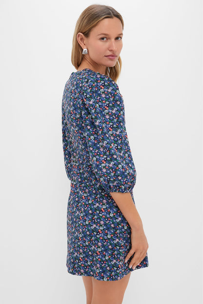Black & Navy Corduroy Floral Keyhole Moore Mini Dress