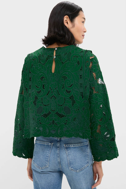 Green Ceci Embroidery Long Sleeve Top