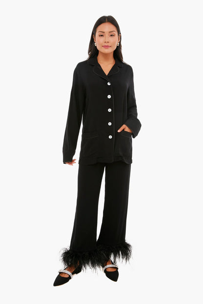 Black Pajama Set with Feathers