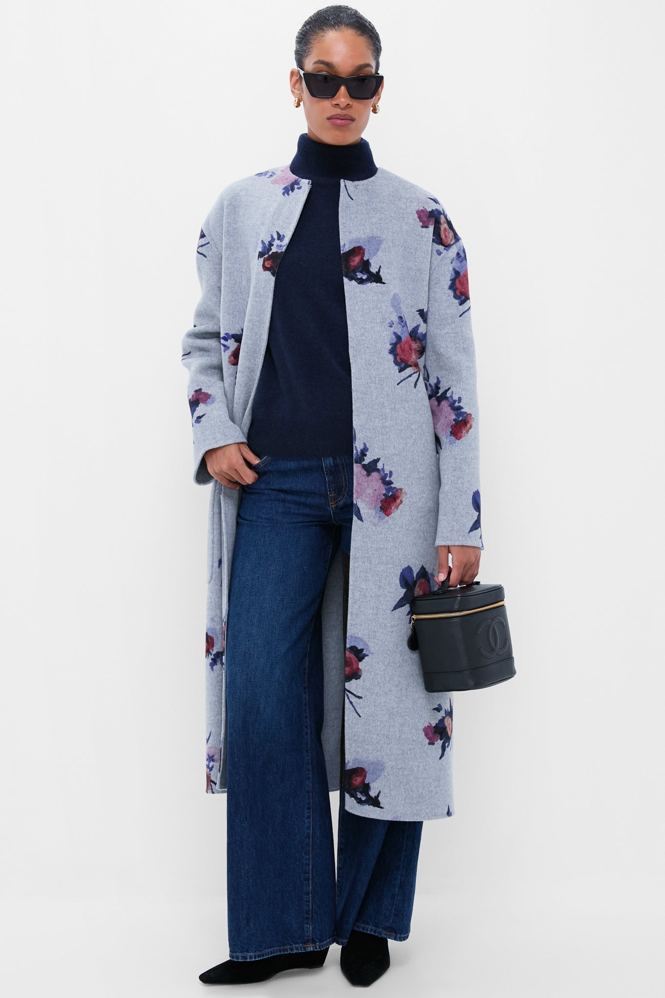 Painted Rose Grey Melange Oversize Belted Coat