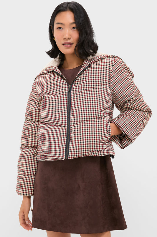 Multi Sally Gingham Puffer with Shearling Collar