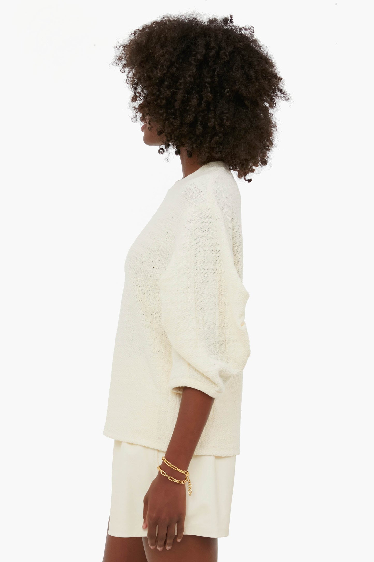 Cream Handspun Knit Pleat Sleeve Top