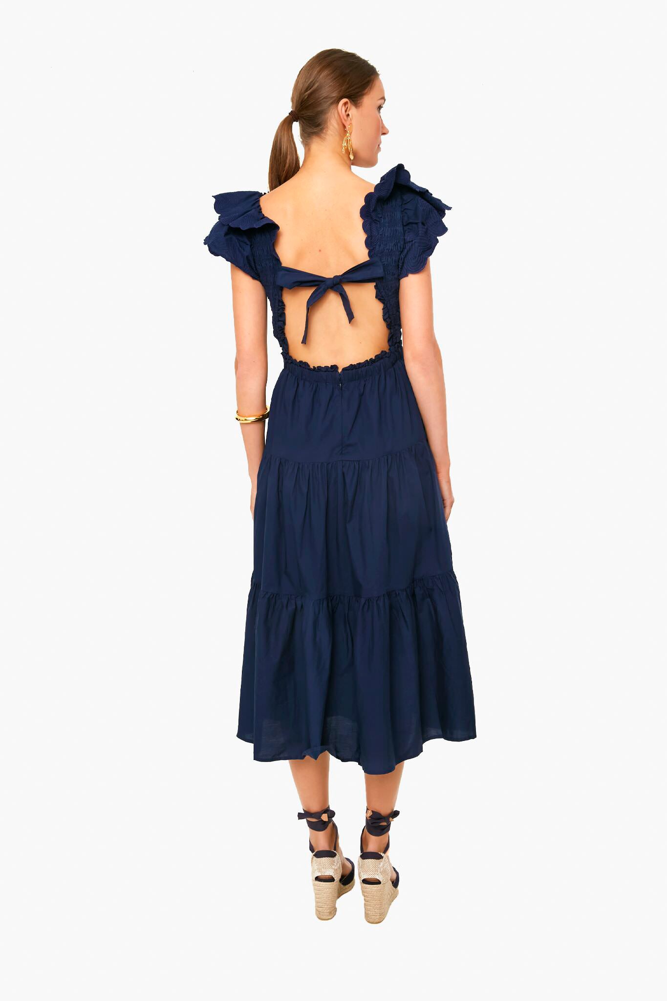 Navy Heidi Heart Quilted Flutter Sleeve Smocked Dress