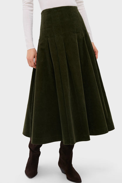 Olive Cord Woven Knee A-Line Skirt