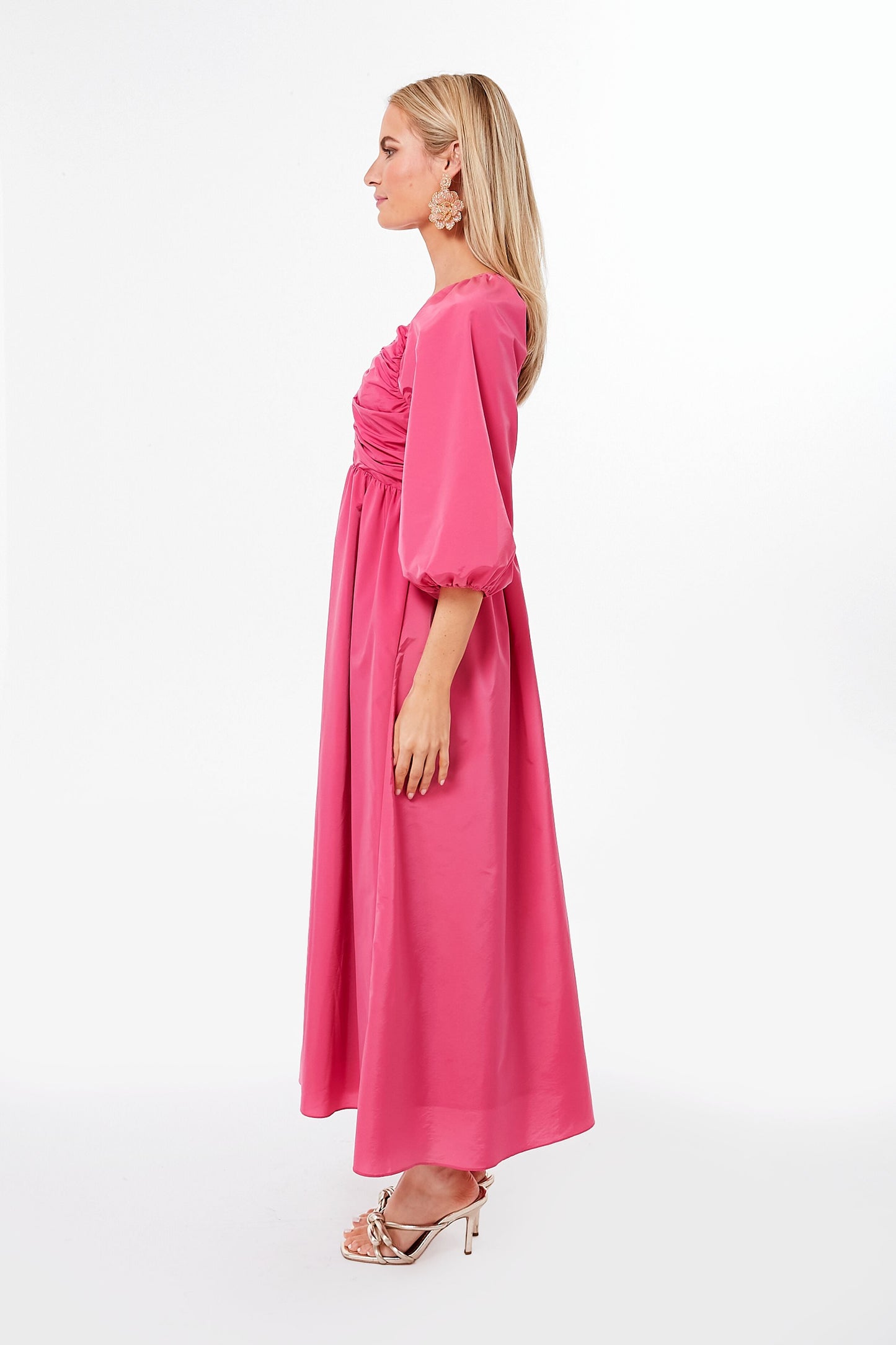 Fuchsia Ruched V-Neck Gia Maxi Dress