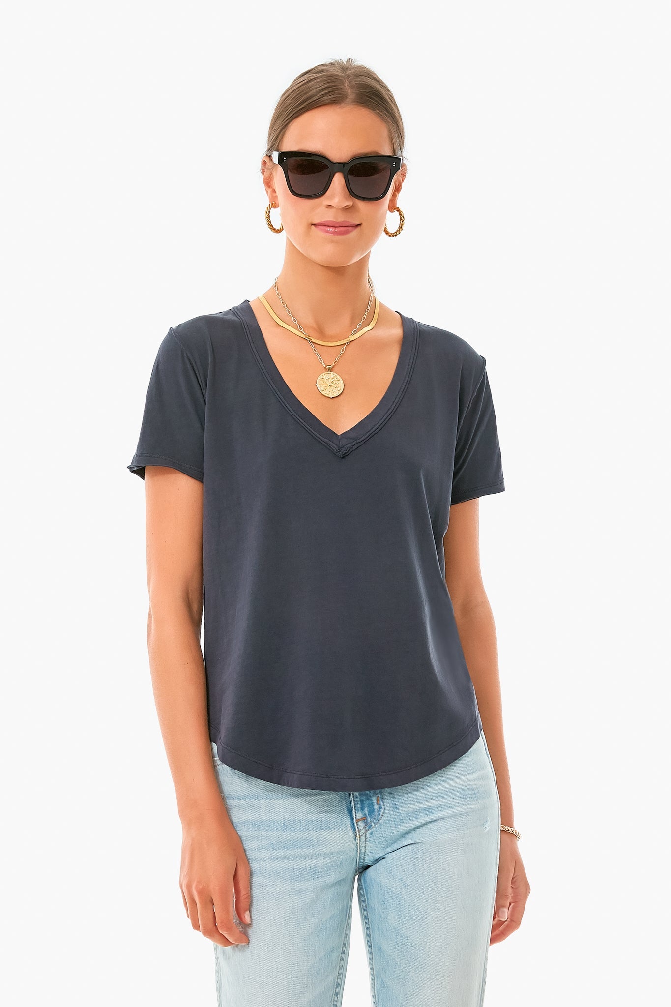Black Organic Cotton V Neck Tee