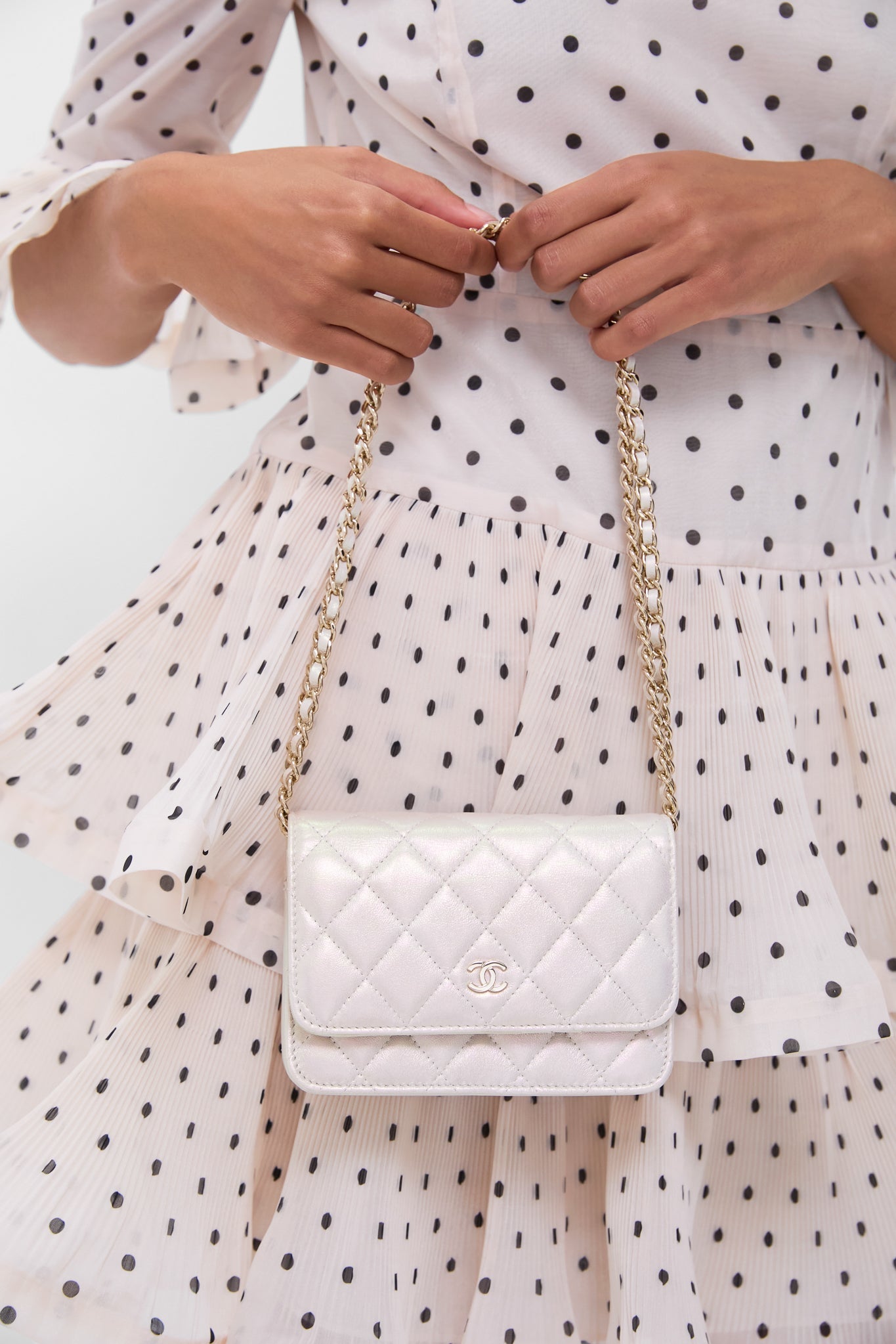 CHANEL Gold Cowhide Leather Wallet On Chain