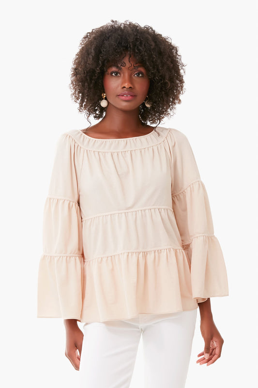 Marzipan Pique Shirred Top