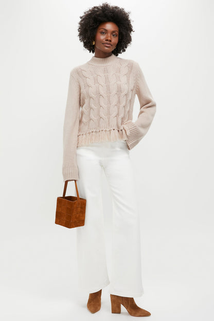 Taupe Fringe Cable Knit Carly Sweater