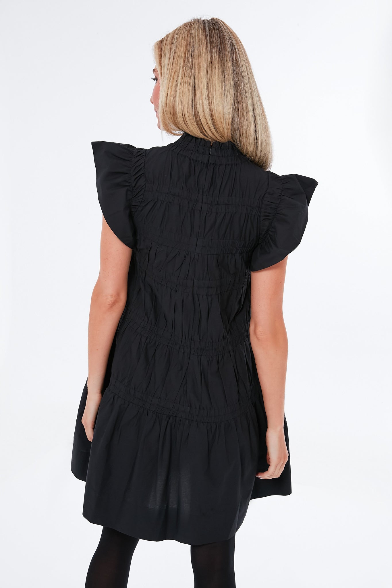 Black Steph Cotton Flutter Sleeve Tunic Dress