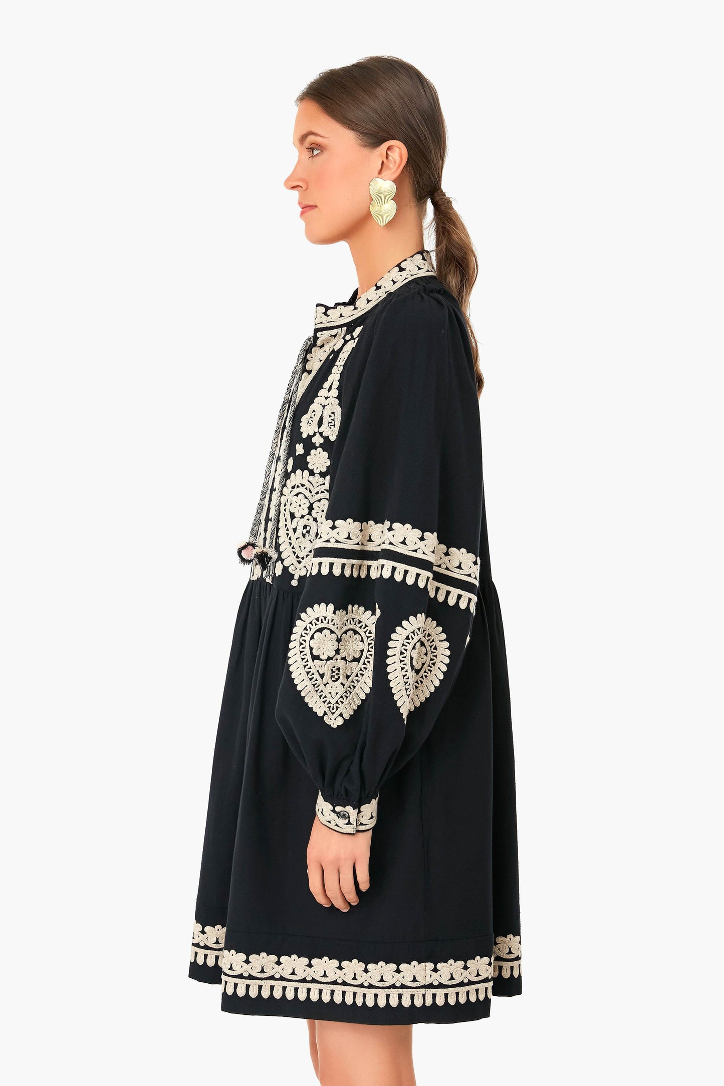 Black Holly Soutache Long Sleeve Mini Dress