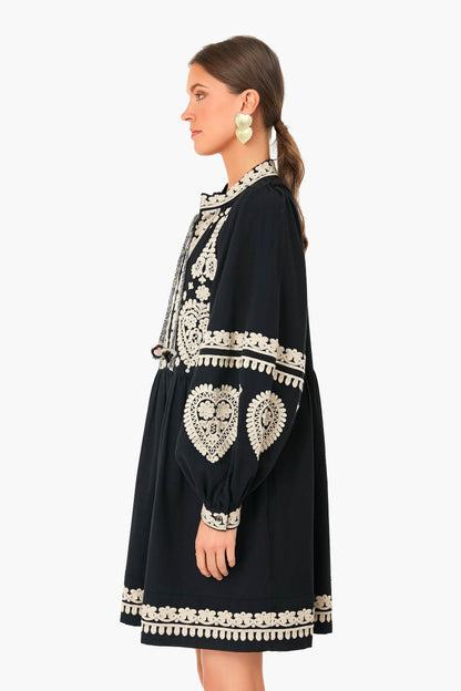 Black Holly Soutache Long Sleeve Mini Dress
