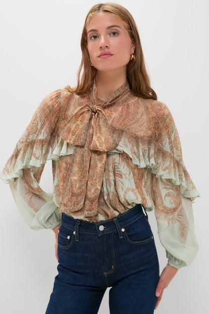Mint Paisley Memento Flutter Blouse