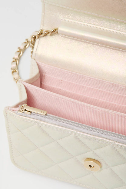 CHANEL Gold Cowhide Leather Wallet On Chain