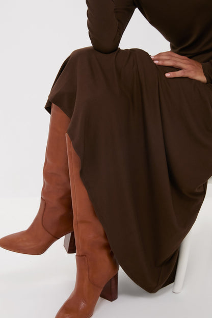 Chocolate Brown Long Sleeve Sara Maxi Dress