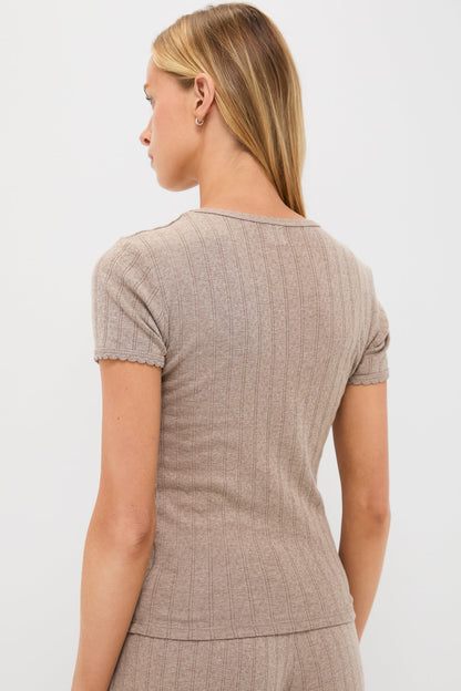 Beige Melange Pointelle Slim Fit Tee