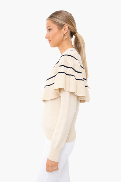 Natural and Navy Textural Stitch Capelet Sweater