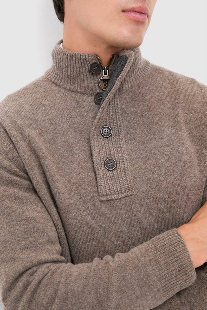 Dark Stone Essential Patch Half Zip Knitted Jumper