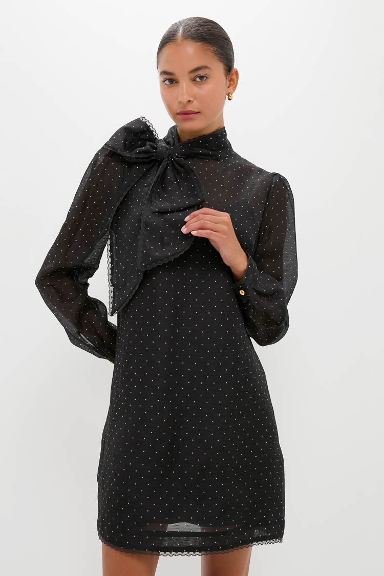 Black Dot Dream Pussybow Mini Dress