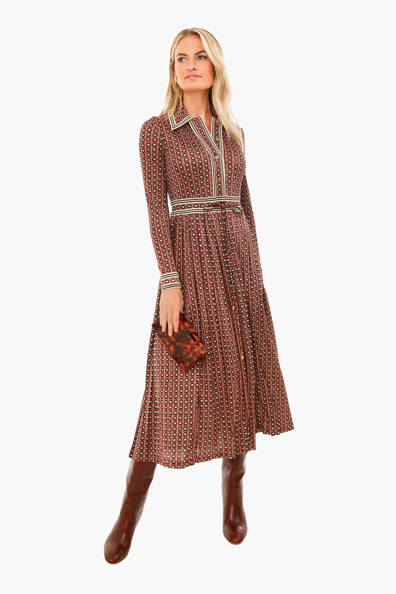 Sun Geo Silky Knit Shirt Dress