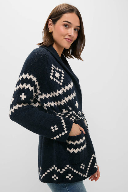 Navy and Cream Reversible Shepherd Cardigan