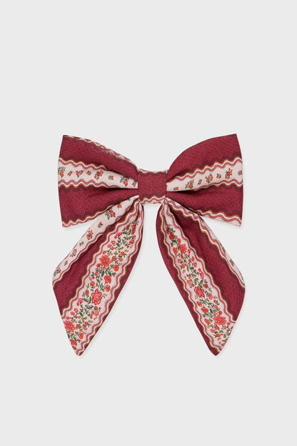 Burgundy Floral Girl Large Bow Clip
