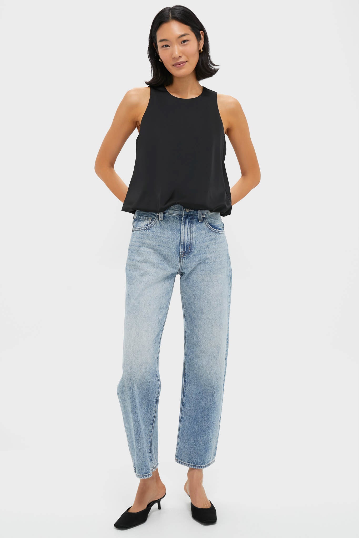 Black Satin Ramona Bubble Hem Top