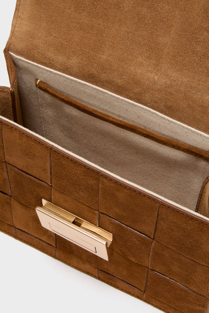 Woven Cacao Suede Delphine Crossbody Bag